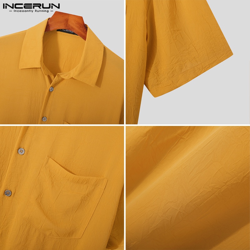 INCERUN Áo Sơ Mi Nam Tay Dài Màu Sắc Đơn Giản Size S-5XL