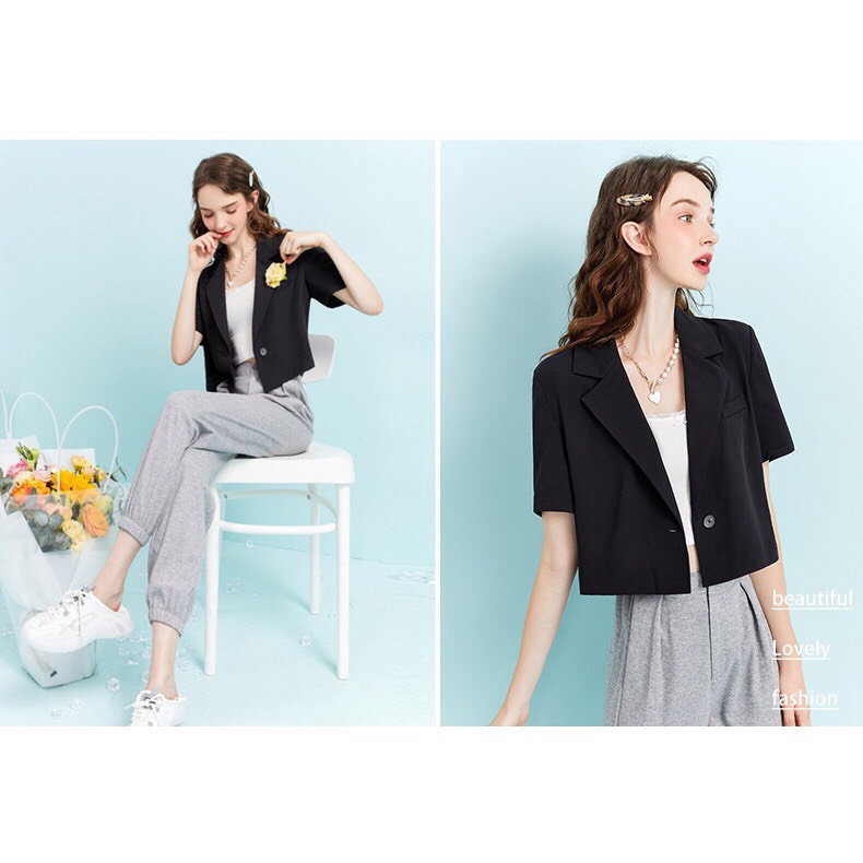 Áo Vest Croptop Nữ Dáng Ngắn Cá Tính Áo khoác Blazer Nữ Chất Tuyết Mưa Cao Cấp Hàng Thiết Kế Tay Lỡ Phong Cách Hàn Quốc