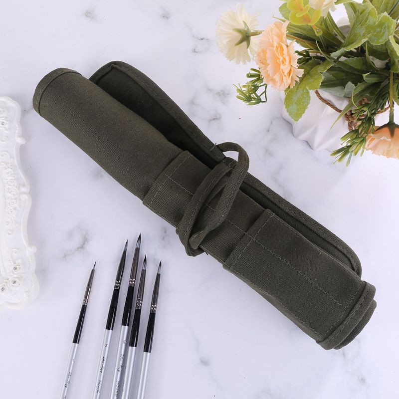 omg Canvas 22 Slots Paint Brush Storage Pen Curtain Pencil Bag for Acrylic Artist Roll Pouch Wrap Holder