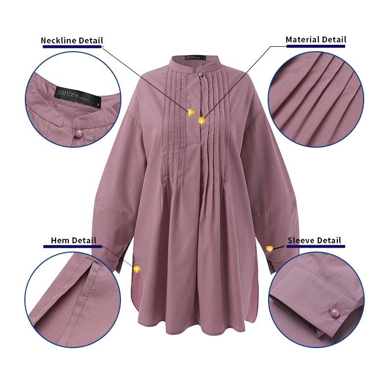 Áo kiểu ZANZEA tay dài phồng cổ tròn cài nút dáng rộng phong cách vintage thời trang dành cho nữ