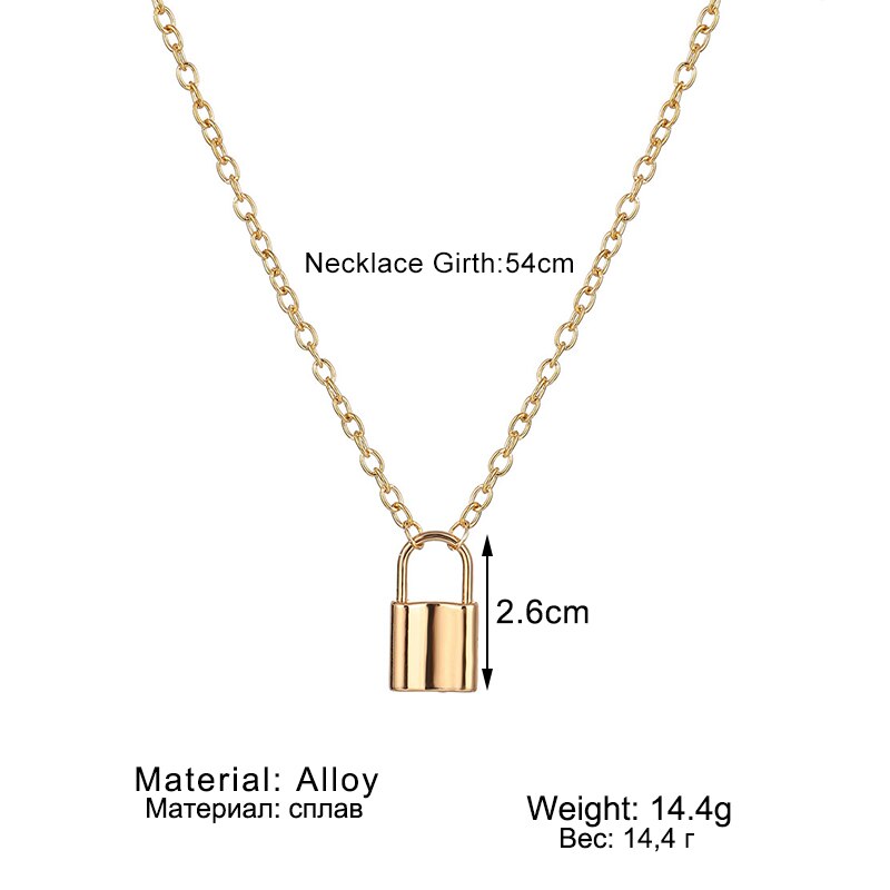 Fashion Lock Hiphop Punk Simple Padlock Pendant Necklace for Women Gold Silver Color Chunky Chain Necklace