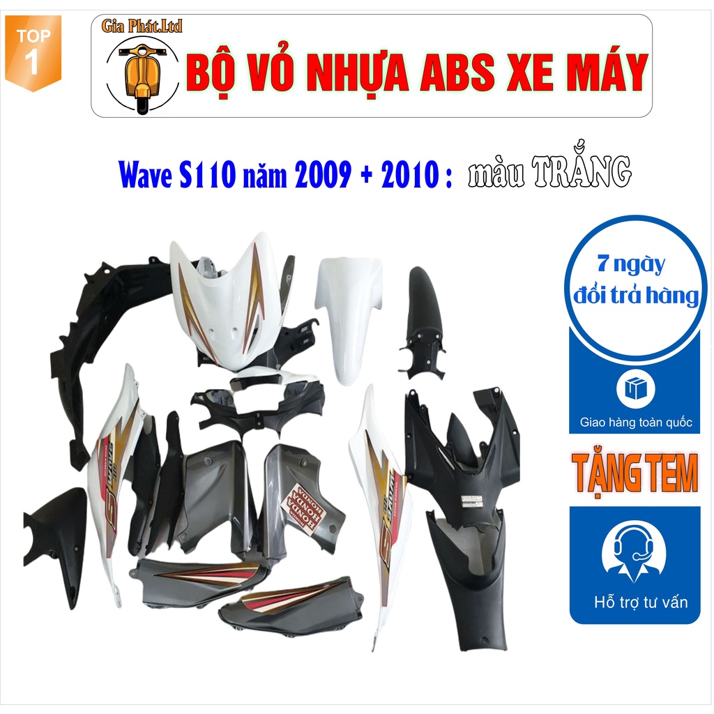 Bộ dàn áo xe WAVE S110 - RS110 màu TRẮNG, nhựa ABS nguyên sinh_GPP-546