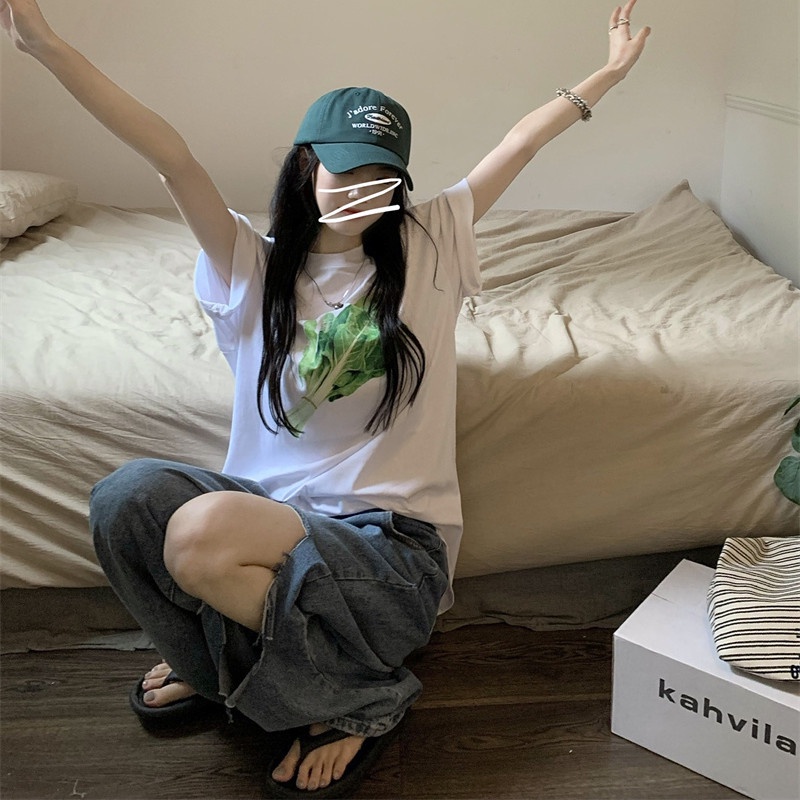 Áo Thun Tay Ngắn Dáng Rộng In Hình Rau Củ Thời Trang Cho Nữ