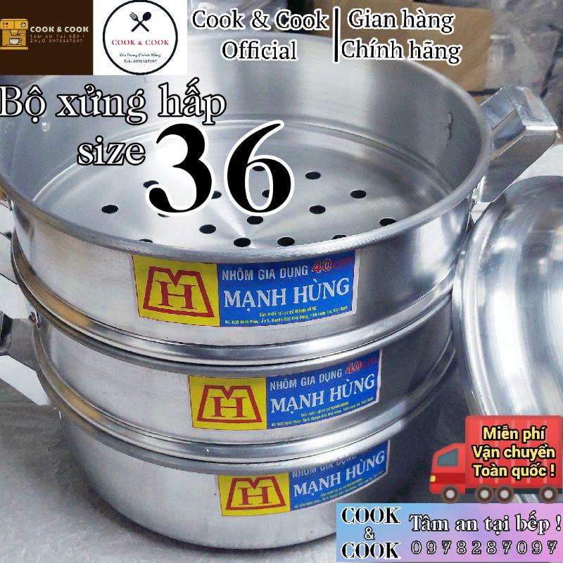 [3.3 Sale] Bộ xửng hấp bánh bao, hấp xôi size 36 cm nhôm Mạnh Hùng 2, 3 tầng hấp xôi, hấp bánh bao, hấp hải sản...