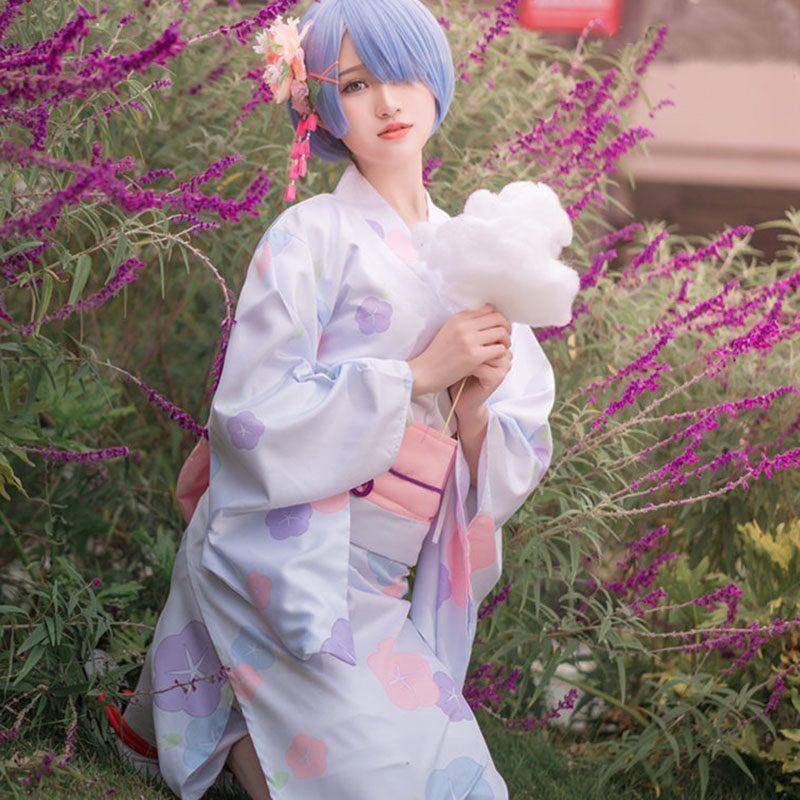 Bộ trang phục kimono hóa trang nhân vật re zero - starting life in another world rem có tóc giả