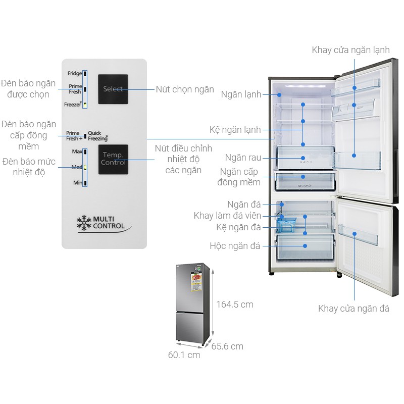 Tủ lạnh Panasonic Inverter 255 lít NR-BV280QSVN - Tiết kiệm điện tối đa với bộ 3 công nghệ Inverter, Multi Control