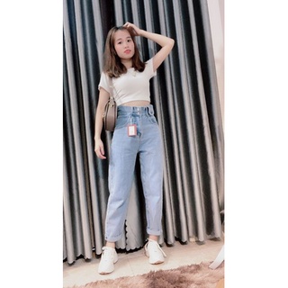 Quần baggy jeans nữ dáng cạp cao