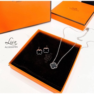 Set dây chuyền và khuyên tai cỏ 4 lá