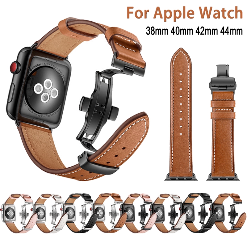 Dây đeo cổ tay bằng da thật thay thế cho đồng hồ Apple Watch 38mm 40mm 42mm 44mm series 6 SE 5 4 3 2 1