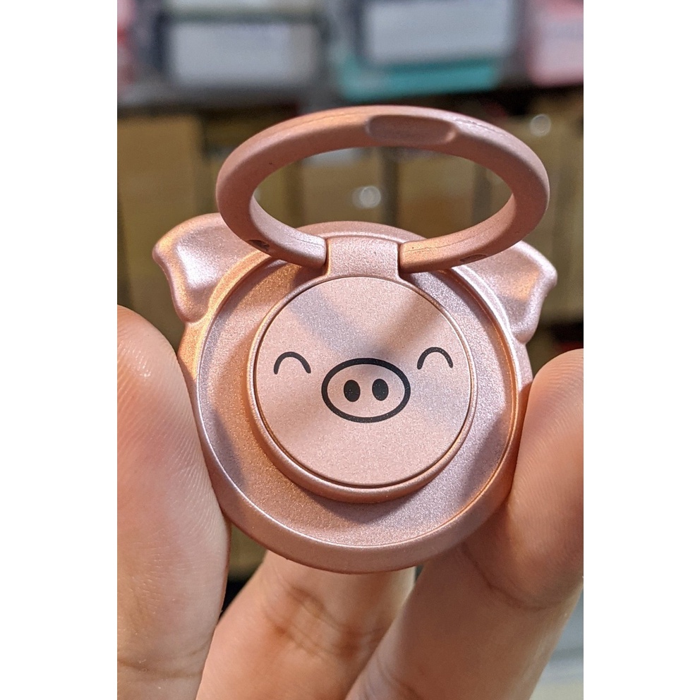 IRing Nhẫn Đeo Tay, Đỡ Điện Thoại Xoay 360 Hình Heo Cute