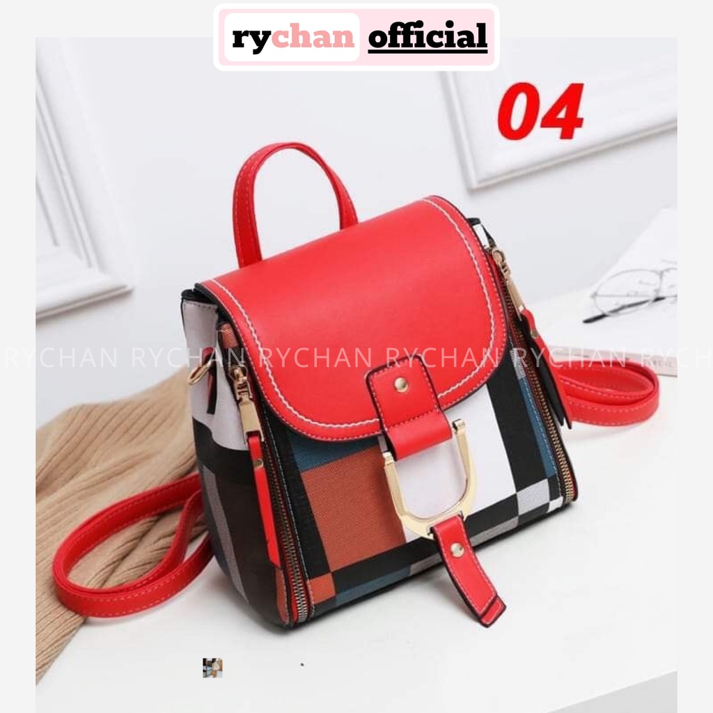 Balo Nữ Sọc Phối Nắp Màu Đeo 3 Kiểu Hàng Nhập Loại 1 - RY266