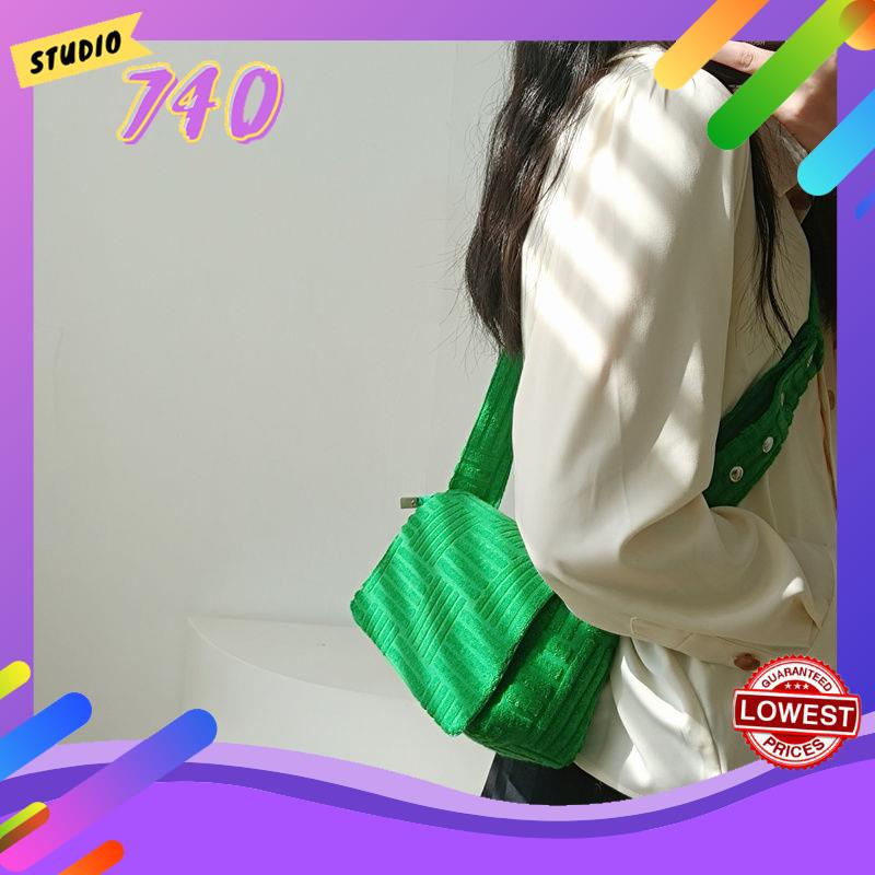 túi đeo chéo giá rẻ Túi Đeo Chéo Một Bên Vai Vải Jacquard Dệt Hoa Màu Xanh Lá Thời Trang Thu Đông Cao Cấp