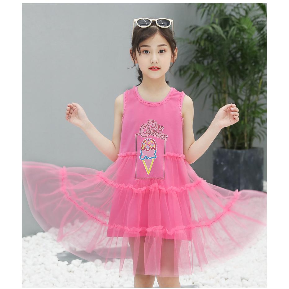 Đầm bé gái 2 dây phối lưới