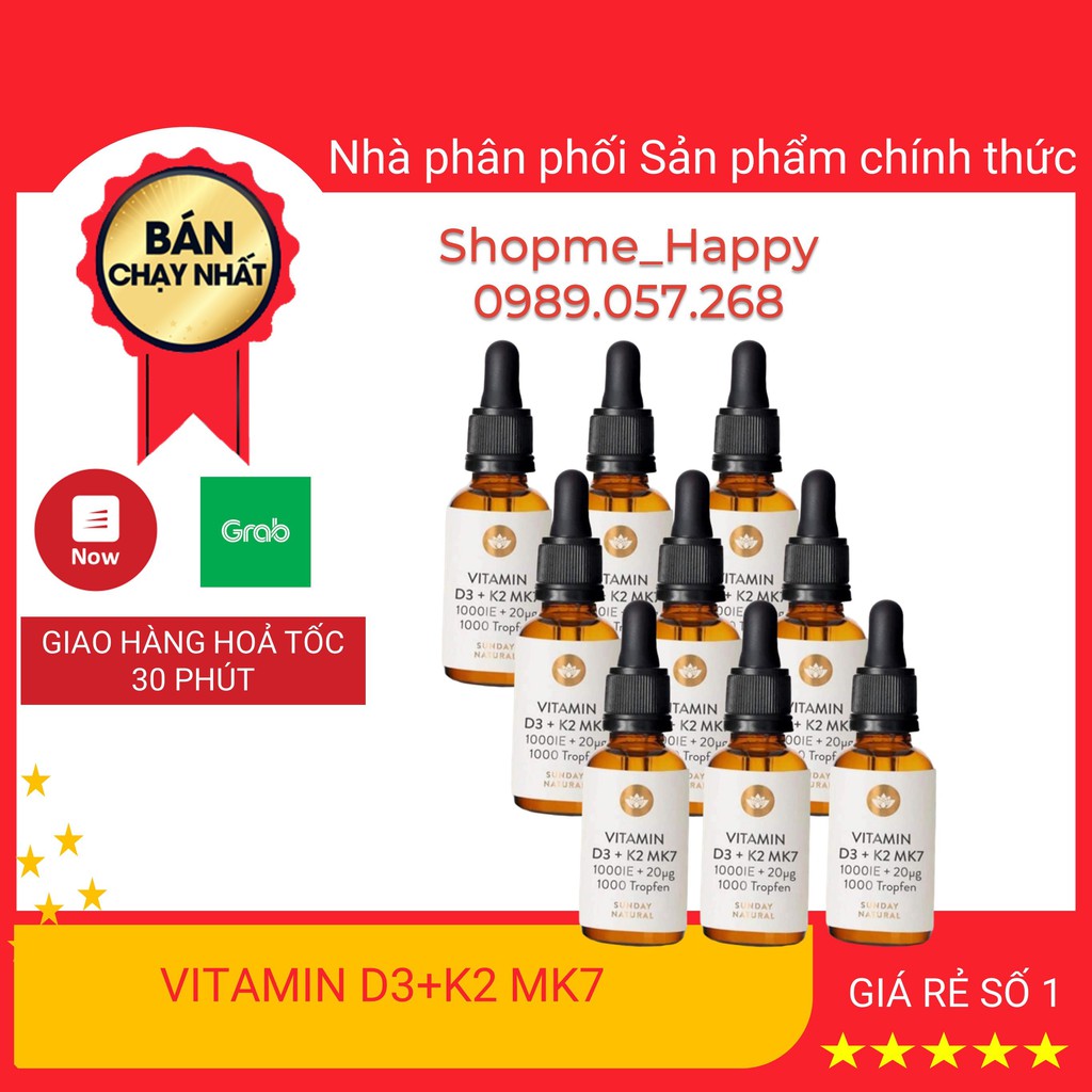 [Lẻ Giá Sỉ] Vitamin D3K2 MK7 Sunday Natural 20ml Đức Date Xa