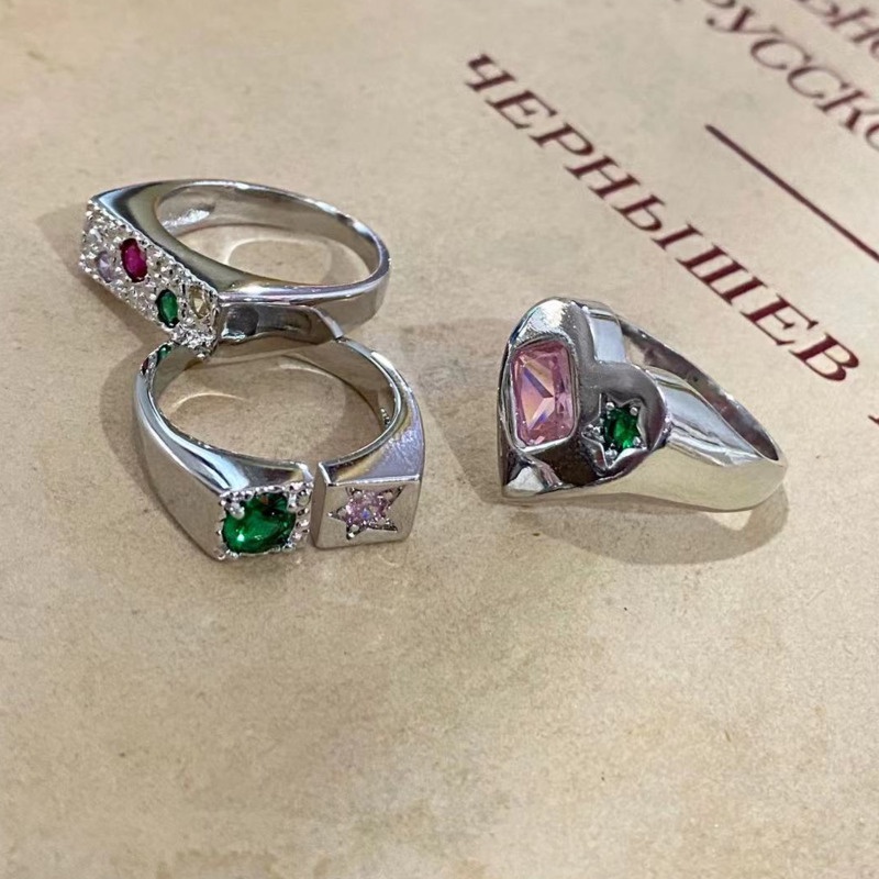 Nhẫn Hở Khảm Đá Màu Sắc Thời Trang 191206Nhẫn Cặp Đôi Phong Cách Hàn Quốc Độc Đáo