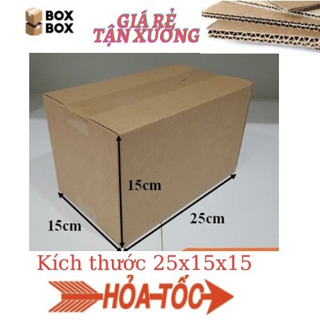 Combo 10 thùng hộp giấy carton đóng gói hàng size 25x15x15 giá rẻ tận xưởng giao hỏa tốc nhận hàng ngay