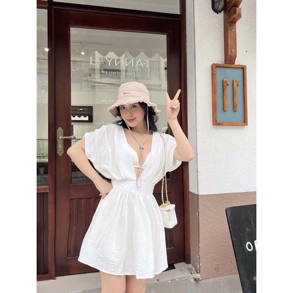 (sẵn - ảnh thật)Đầm cổ V kèm bra 0400 - xưởng may chuyên sỉ