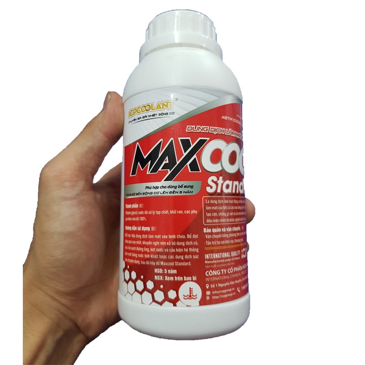 Nước làm mát động cơ xe ô tô Maxcool lon 500ml, 1 lít, can 4 Lít