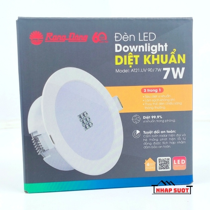 [Chính Hãng] Đèn Âm Trần UV Diệt Khuẩn LED Downlight Rạng Đông 90/7W (AT21.UV 90/7w)