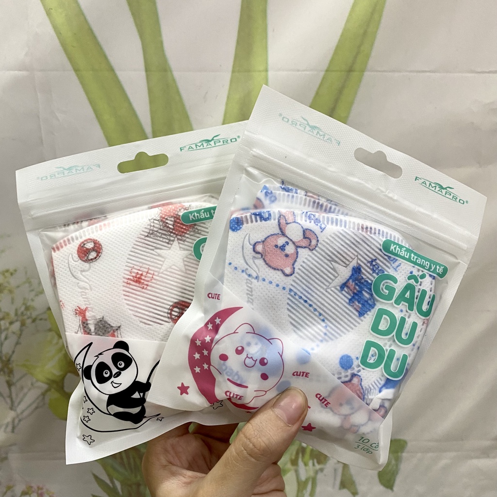 Khẩu trang y tế cao cấp trẻ em kháng khuẩn 3 lớp FAMAPRO kids GẤU DUDU