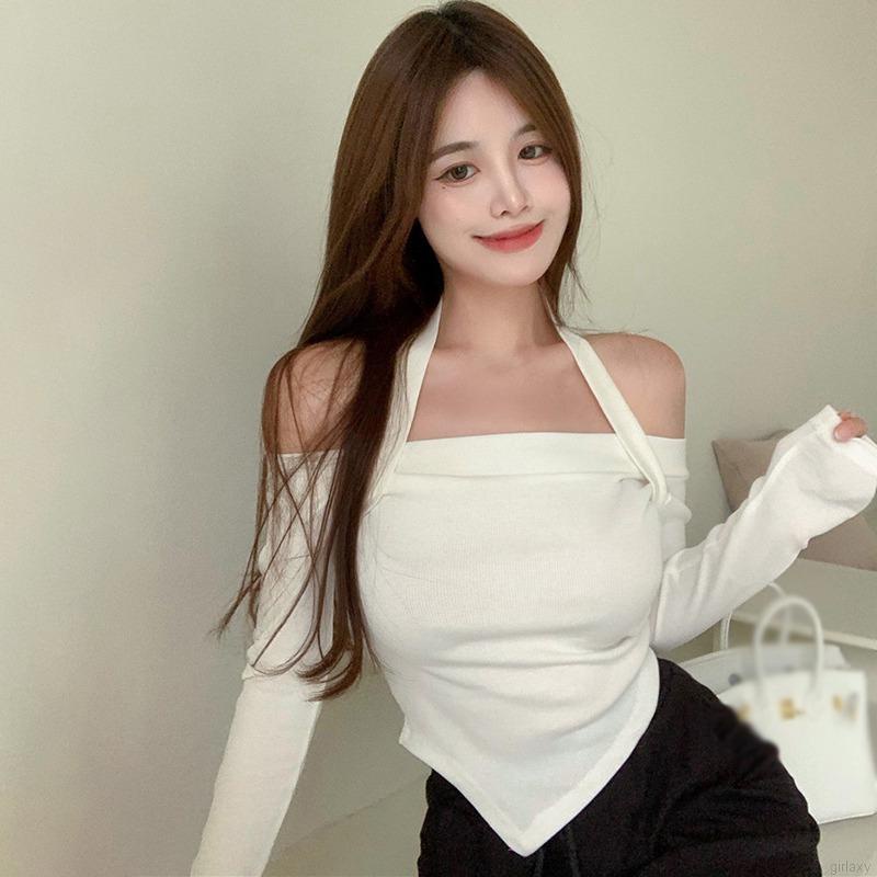 Áo croptop trễ vai màu sắc đơn giản quyến rũ cho nữ