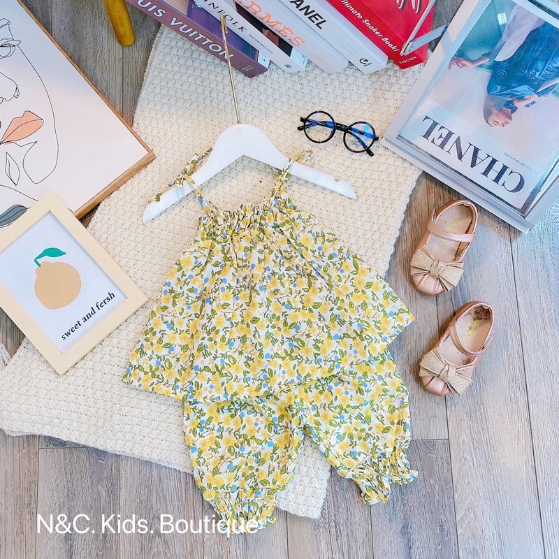 Bộ bé gái, Set đồ đi chơi cho bé gái, chất đũi, quần lửng, áo 2 dây từ  - Richkid123