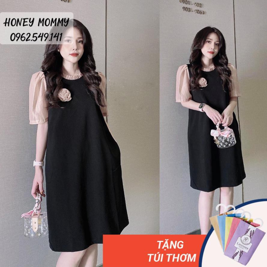 Váy Bầu Hè Công Sở Tay Voan Đính Hoa Ngực Sang Chảnh HD2610 Honey Mommy Đầm Bầu Công Sở Hè ་ ⚡