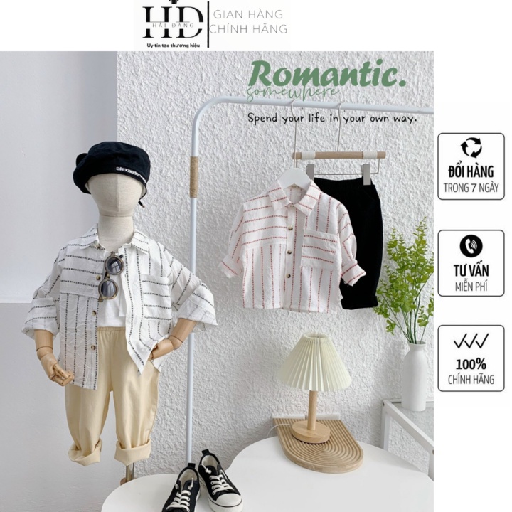 Set sơ mi bé trai, bộ quần áo dài kẻ chữ cho bé từ 9-23kg HẢI ĐĂNG STORE