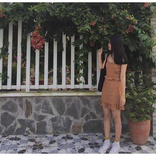 set đầm caro cam bèo (có hình thật)