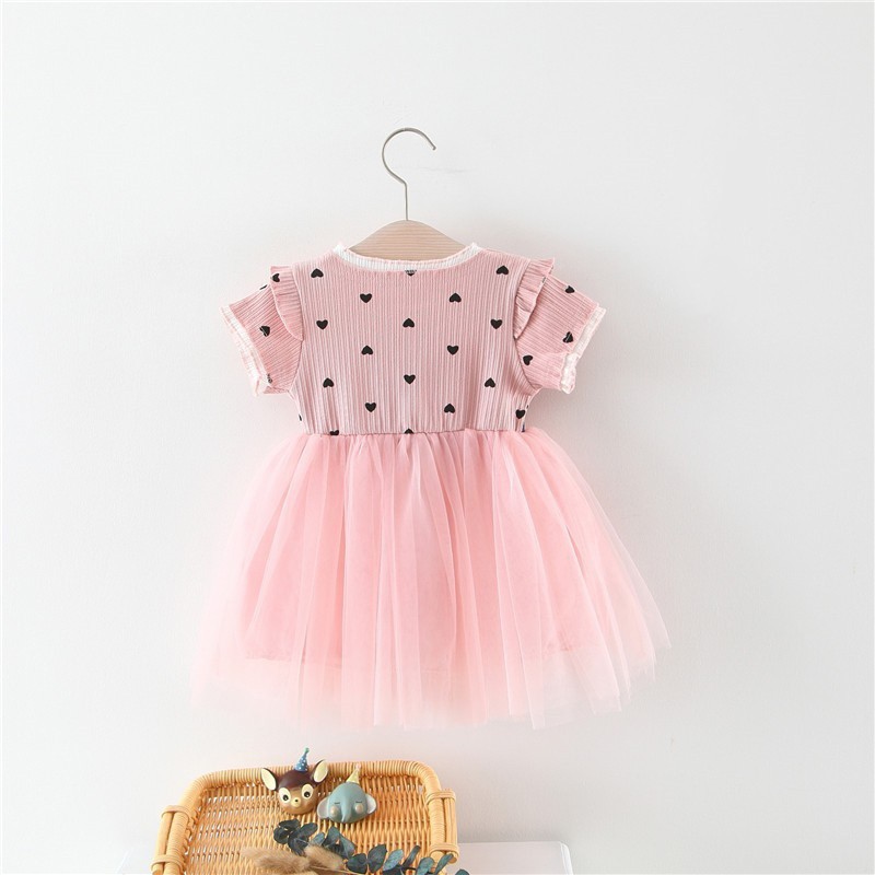 Children Girls Fake Two Piece Bottoming Short Sleeved Sweet Dress