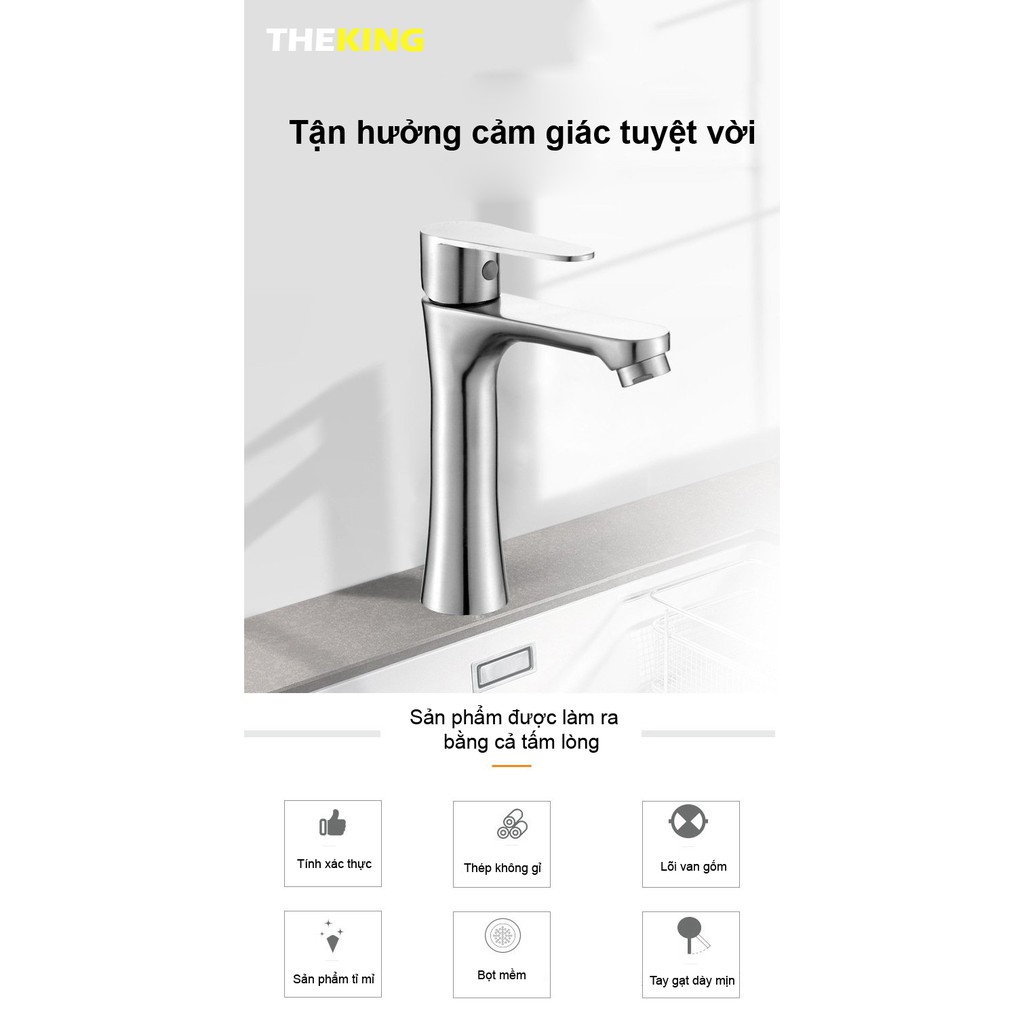 vòi lavabo rửa mặt THE KING  dòng lạnh đơn inox sus 304 CHỐNG XƯỚC, CHỐNG BÁM VÂN TAY