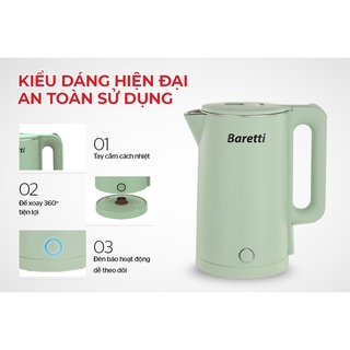 [GIÁ TỐT] ẤM SIÊU TỐC INOX 2 LỚP 1.8L BARETTI BRD181G