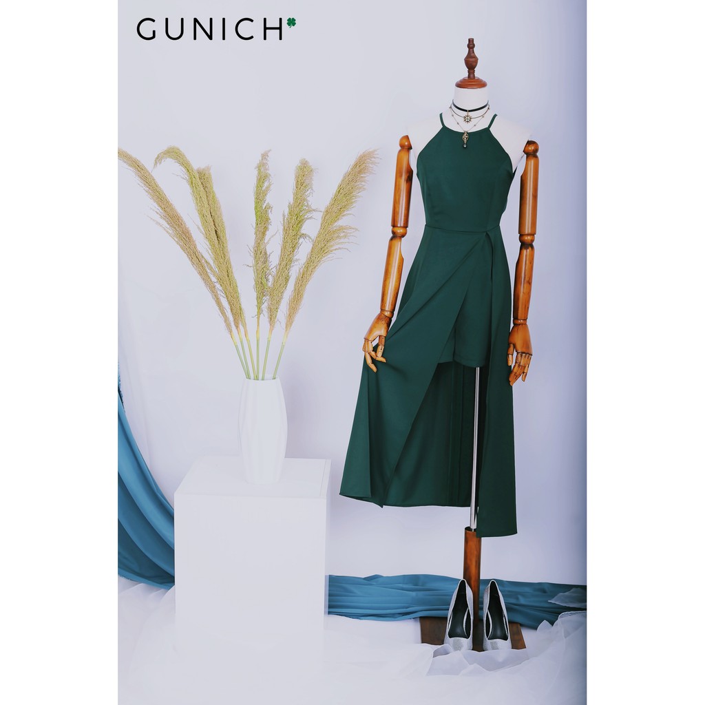 Đầm maxi yếm xanh midnight Gunich