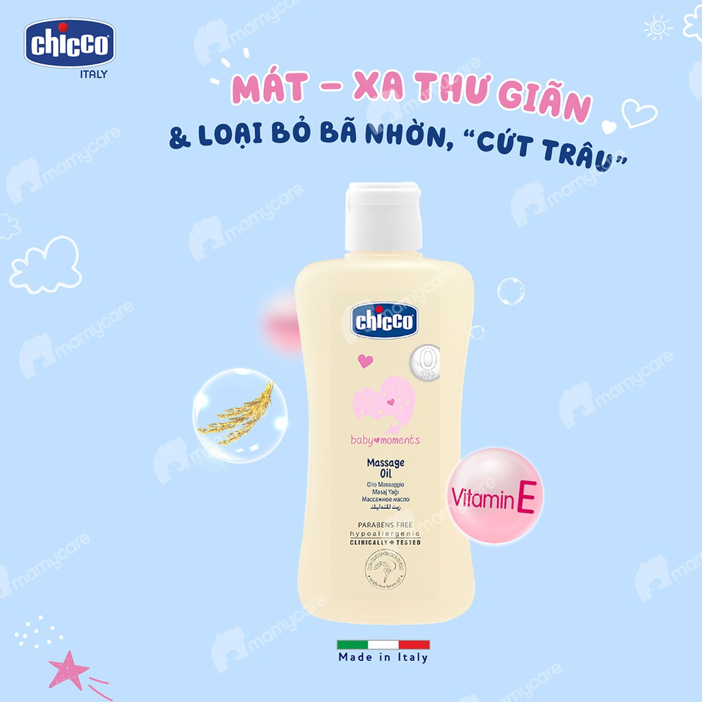 Dầu massage chiết xuất cám gạo Chicco 200ml cho bé từ sơ sinh - MAMYCARE