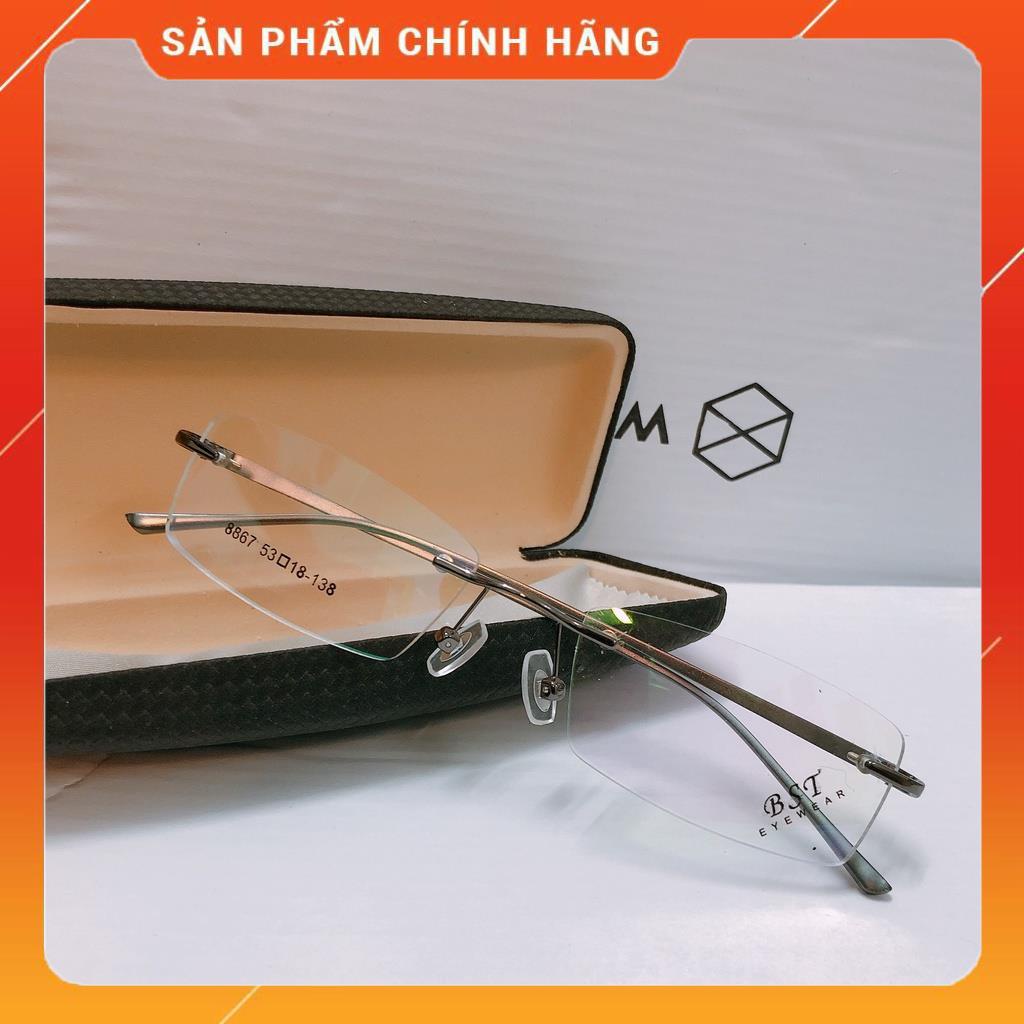 Gọng kính khoan danh nhân BST Nhật bản màu xám tro hợp kim titan siêu nhẹ