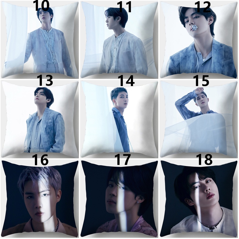 Vỏ Gối Vuông Polyester In Hình BTS Nam-joon Kim ,Seok Jin ,J-Hope, Min Gi ,Ji Min ,Tae Hyung ,Jeon Jung Kook Một Mặt Có Khóa Kéo