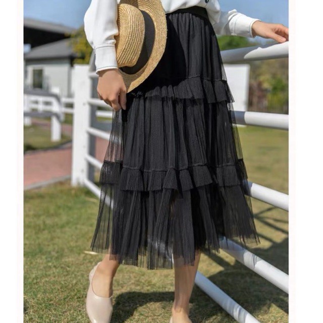 Chân váy dáng dài xếp tầng voan bồng | BigBuy360 - bigbuy360.vn