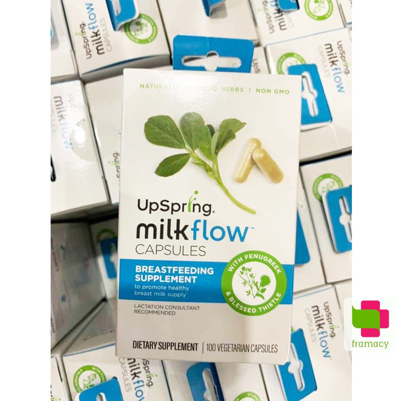 Lợi sữa cỏ cà ri và khế sữa Upspring Milkflow Fenugreek + Blessed Thistle, Mỹ (100v) tăng tiết sữa cho mẹ sau sinh