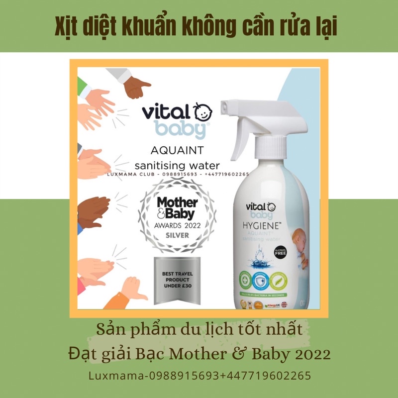 [Date 2023. Nội địa Anh] Xịt tiệt trùng, diệt khuẩn không cần rửa lại Vital Baby an toàn cho bé sơ sinh