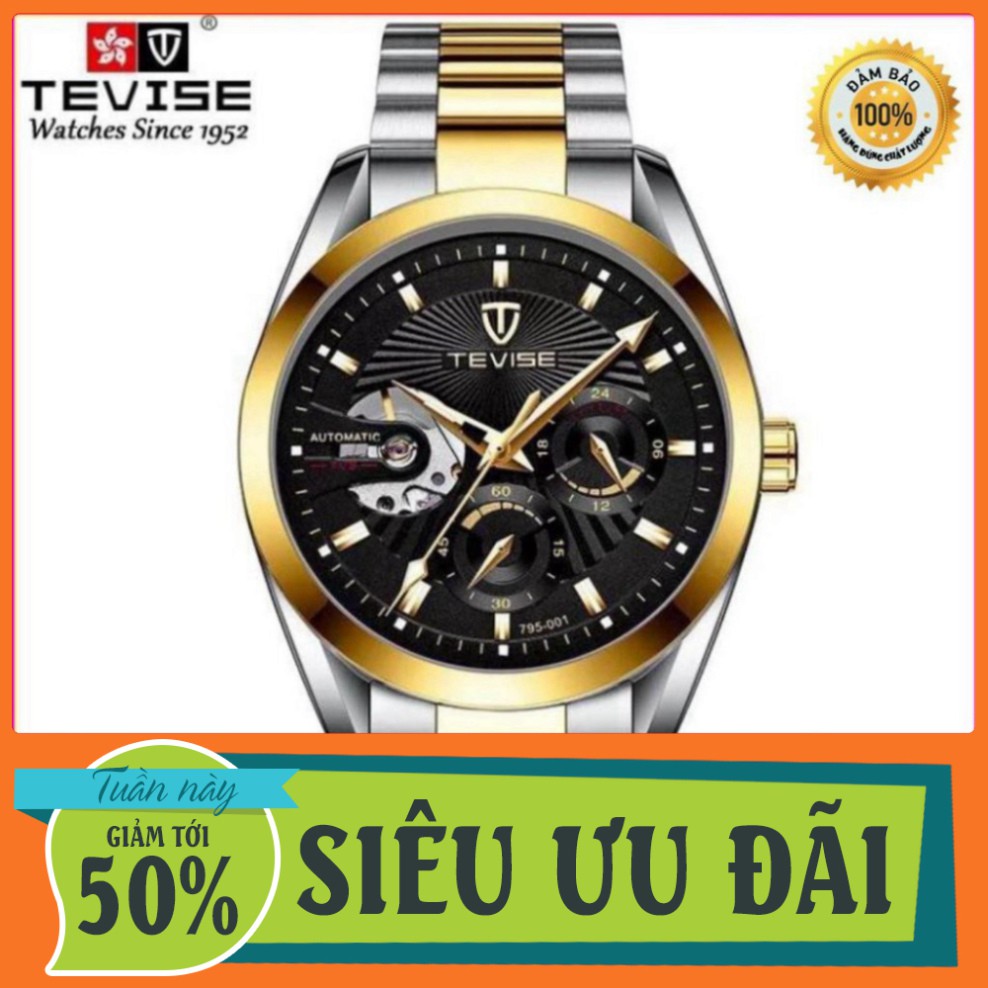 ĐỒNG HỒ AUTOMATIC TEVISE CHÍNH HÃNG NAM DÂY INOX NGUYÊN KHỐI CAO CẤP (TẶNG KỀM HỘP) [ Đồng Hồ Nam