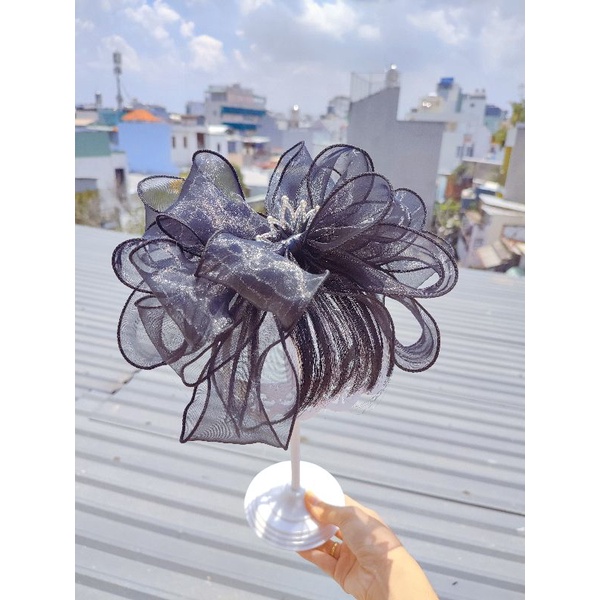 Cài tóc vương miệng voan bèo xinh bản đen phồng cho bé