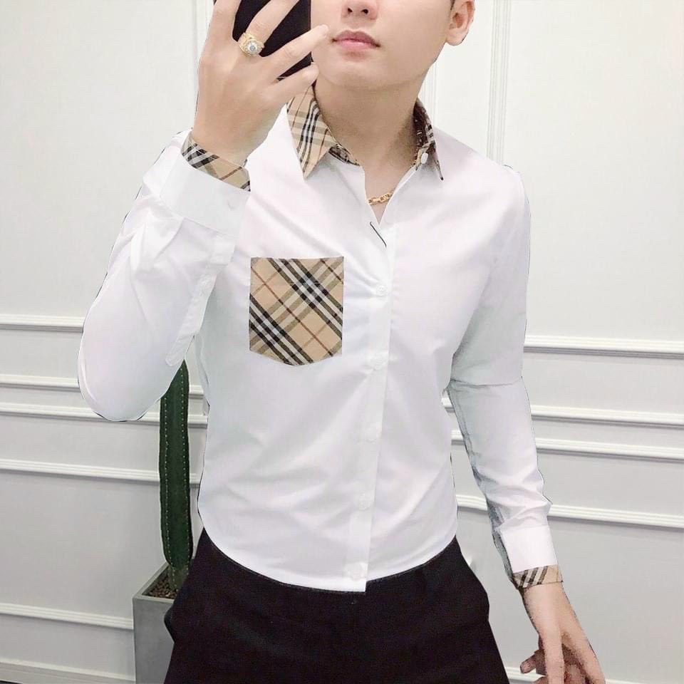 Áo Sơ Mi Trắng Dài Tay Cổ Và Tay Áo Phối Sọc Kẻ Sang Trọng 256 Kiểu Dáng Trẻ Trung - Hazo