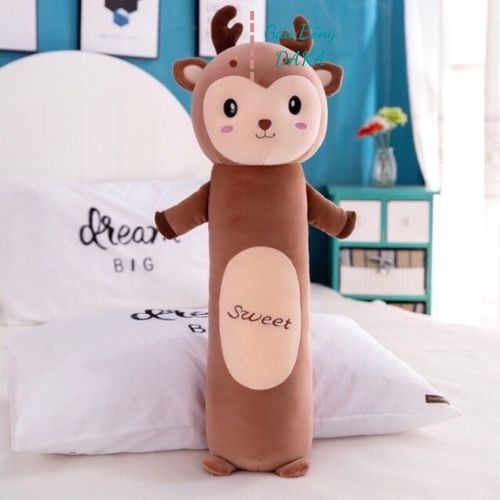 Gối Ôm Gấu Bông Hình Thú Dài Ôm Đi Ngủ Cho Bé Cao Cấp - Gấu Bông Chú Tuần Lộc Đáng Yêu