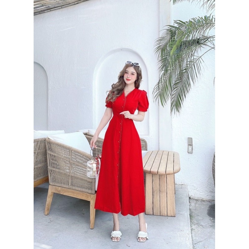 ĐẦM ĐỎ PHỐI REN NÚT NGỌC | BigBuy360 - bigbuy360.vn