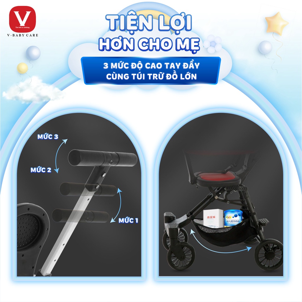 Xe Đẩy Gấp Gọn V-Baby Q2 Gấp Siêu Gọn, Tiện Mang Du Lịch