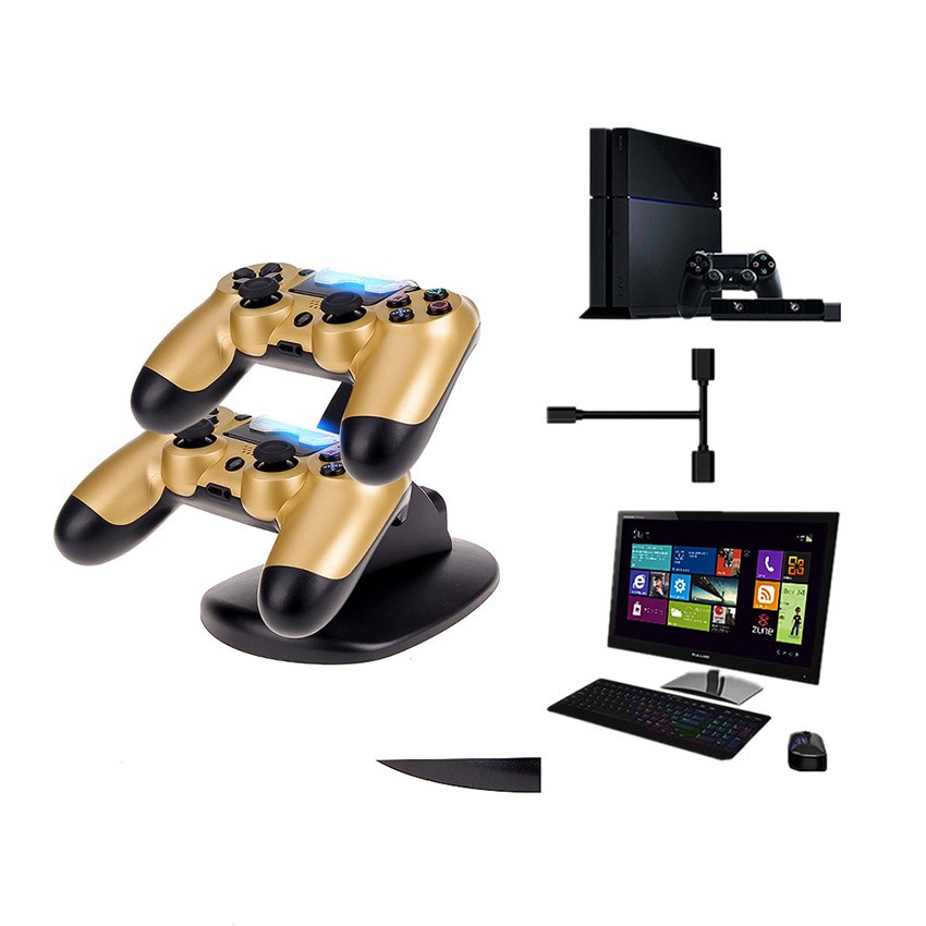 Đế sạc kép 2 tay cầm PS4 có đèn LED cao cấp cho chơi game XBOX ps4 slim