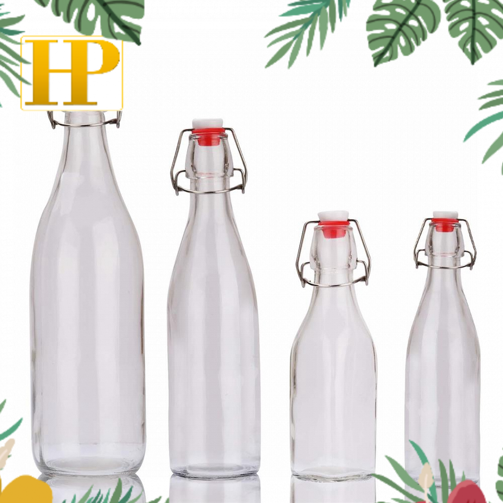 Chai thủy tinh tròn nắp gài Thép đựng gia vị, Rượu Vang - 500ml