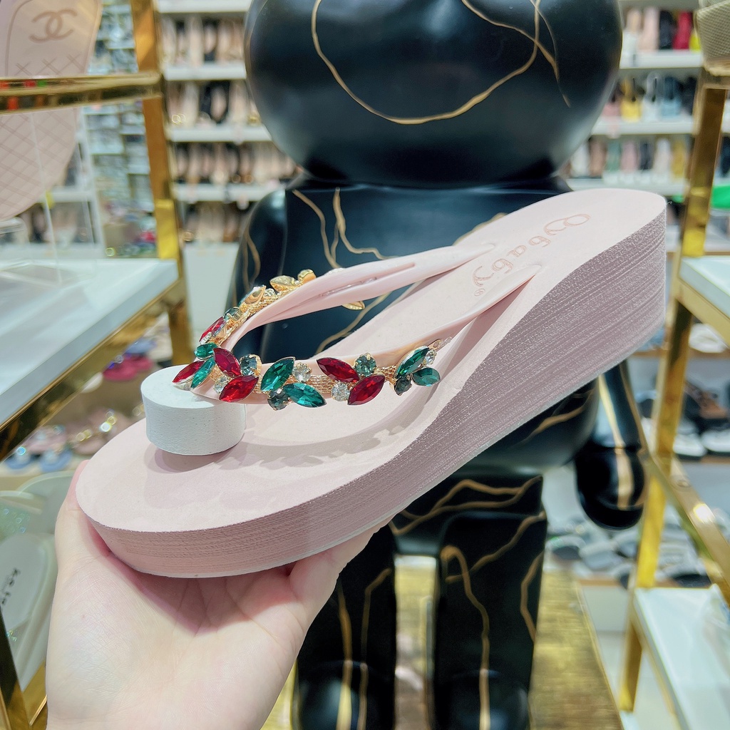 Dép Xỏ Ngón Nữ Đính Đá Cao 5cm QC Cao Cấp TRINH LÊ SHOP GIÀY DÉP