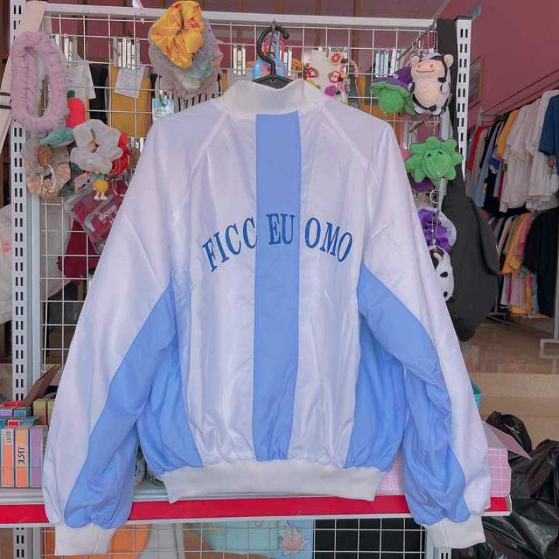 Áo khoác bomber lửng Chữ Ficce uomo dù 2 lớp form rộng nữ