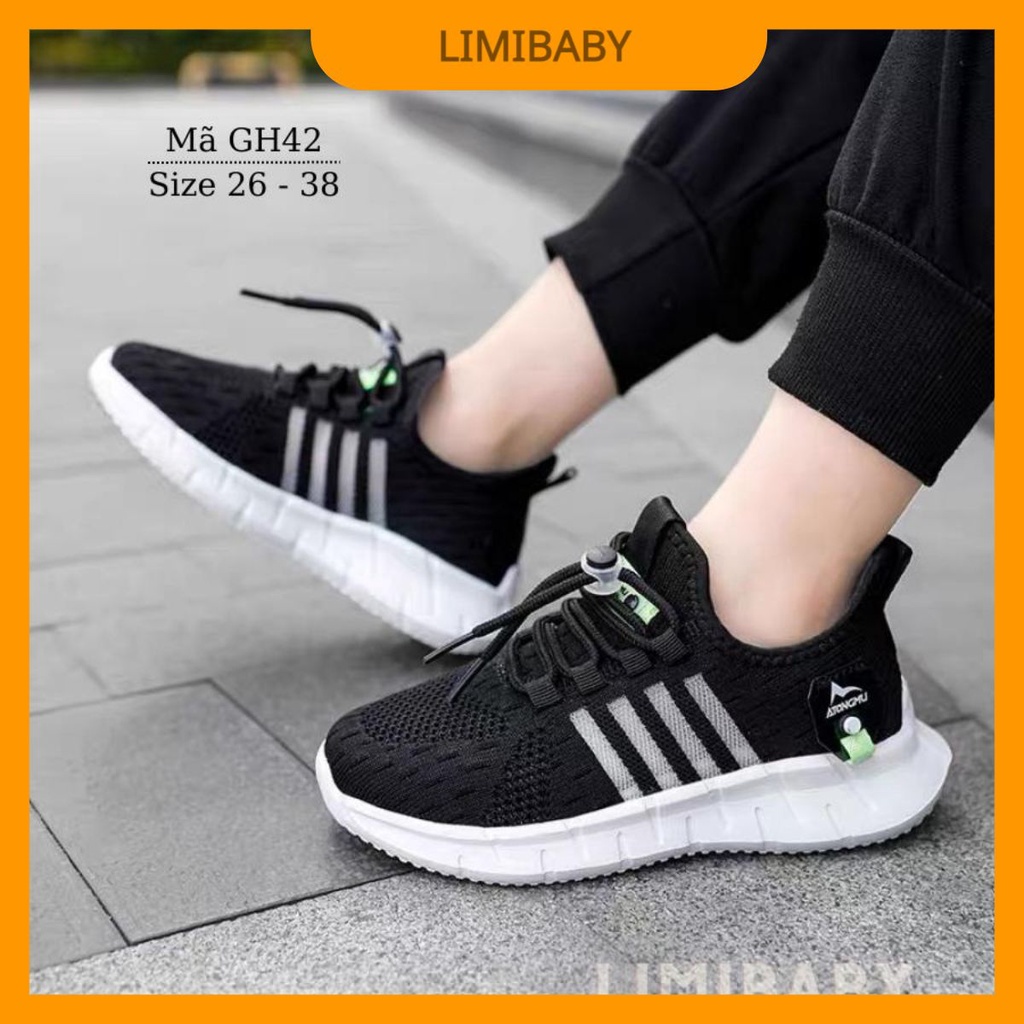 Giày thể thao màu đen cho bé trai sneaker năng động cá tính cho trẻ em 3 - 12 tuổi siêu nhẹ GH42